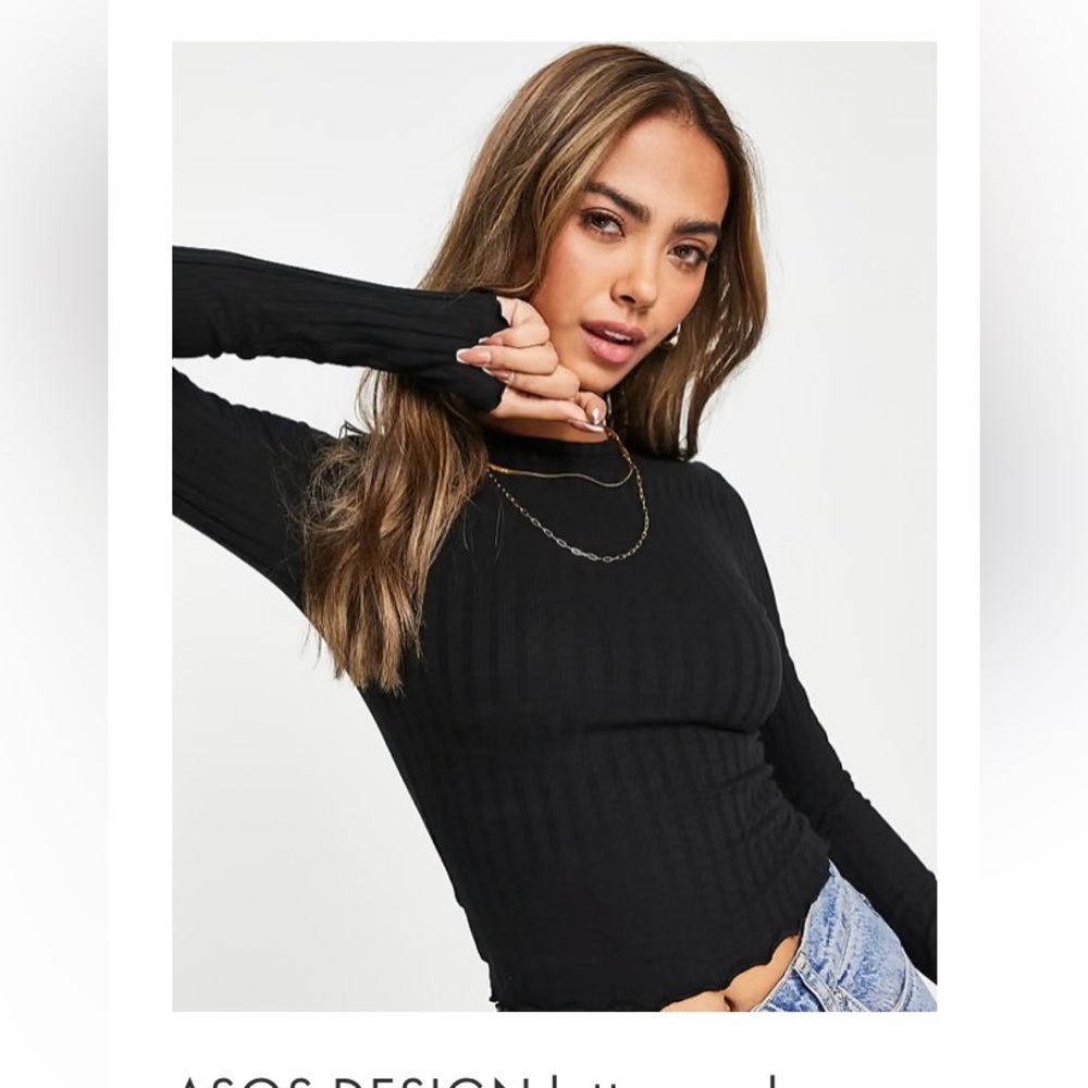 ASOS Black Long Sleeve Ribbed Top cropped